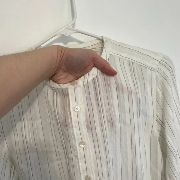 ANN TAYLOR LOFT White Black Textured Pinstripe Striped Long Sleeve Popover Tunic - Picture 6 of 16